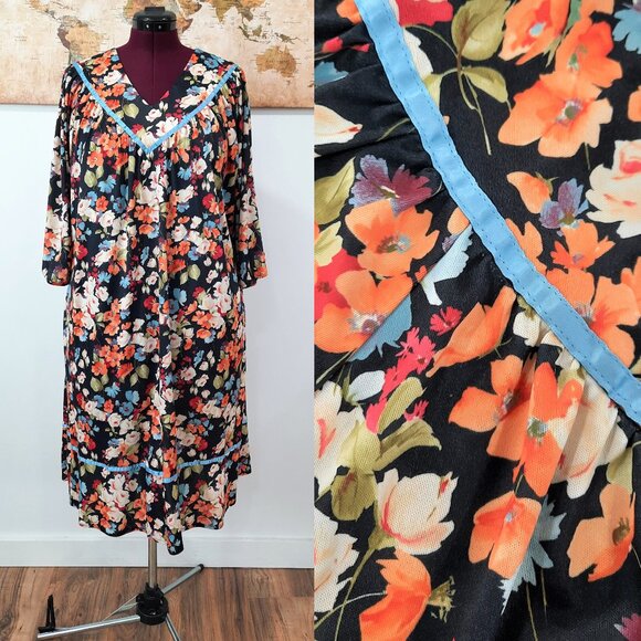 Vtg 70s floral house dress w/ pockets - handmade